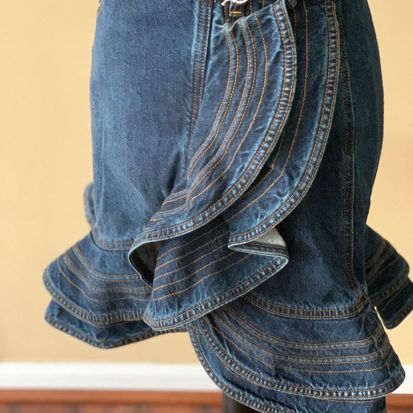 Lee X Self-Portrait Tiered Ruffle Mini Denim Skirt - Picture 2 of 11